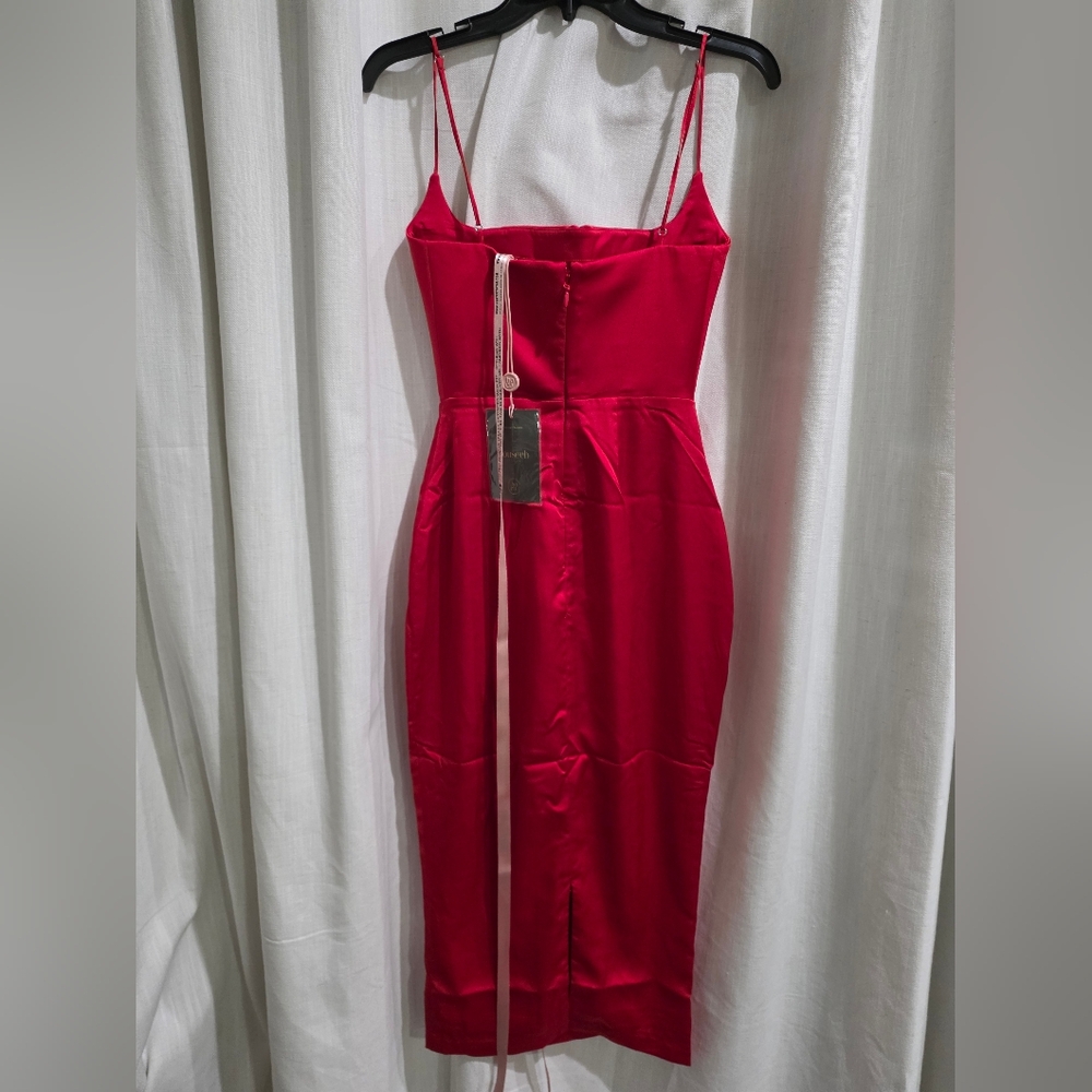 House of CB Anais‎ scarlet red satin corset midi dress XL - Picture 5 of 6